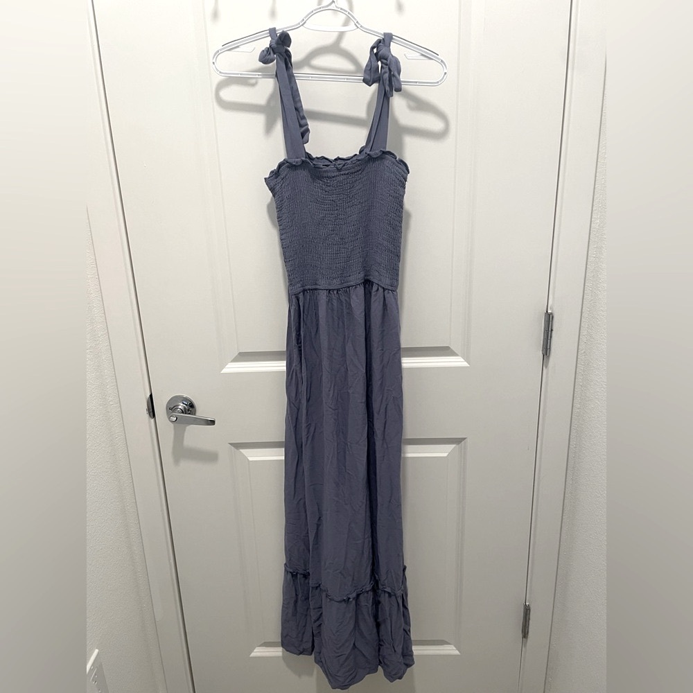 🌊👙☀️🕶️ Purple/Blue-ish Maxi Dress with Ruffles & Tie Straps